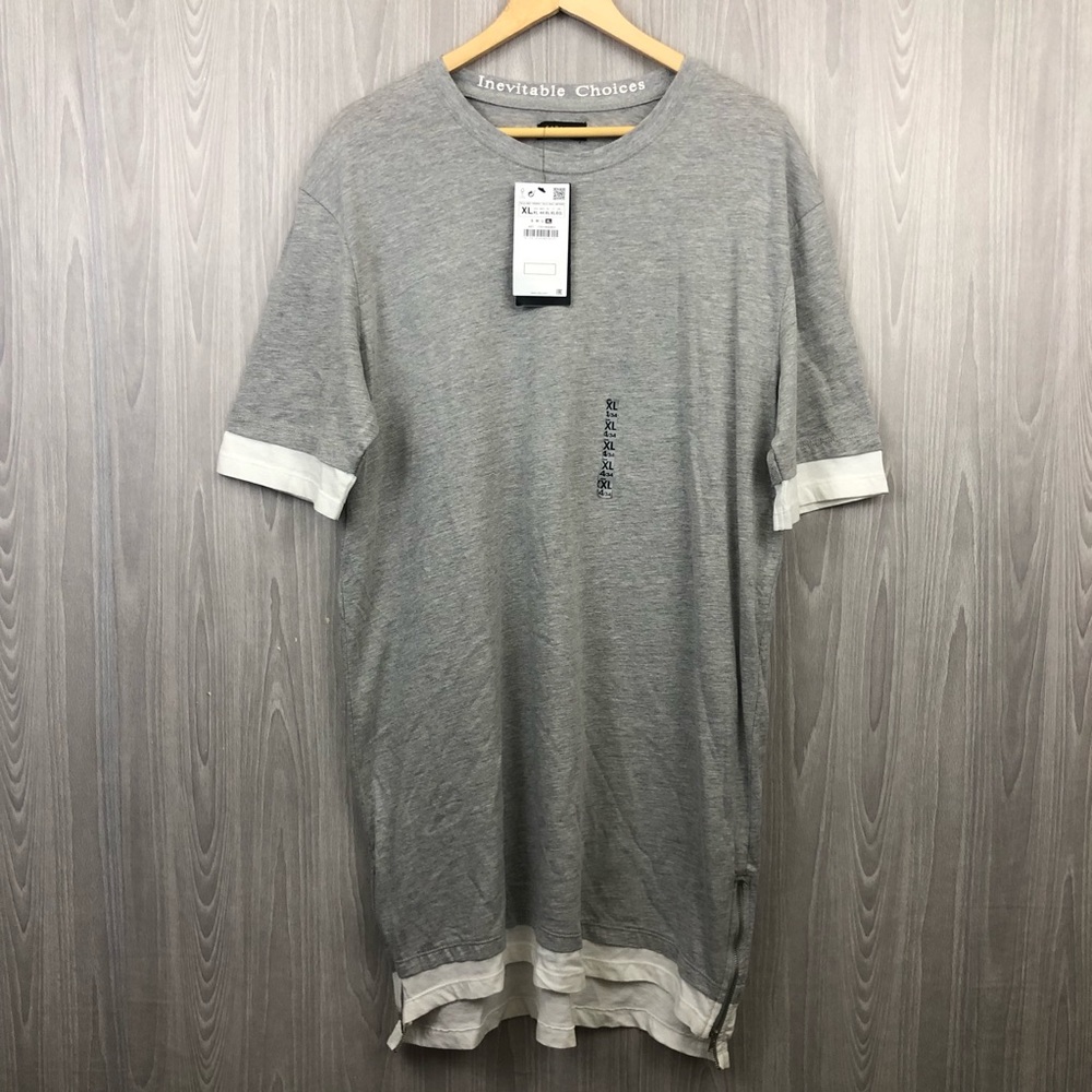 Zara Grey White Zipper Hem Mock Longline Shirt XL